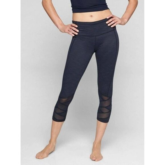 Athleta Small Navy Blue Black Cropped Leggings Jacquard Mantra Capri‎ Athletic - Picture 1 of 10